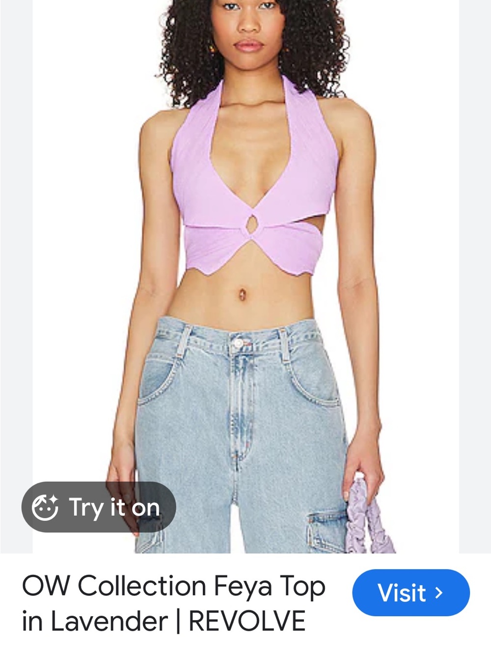 OW Lavender Ring-Front Crop Top